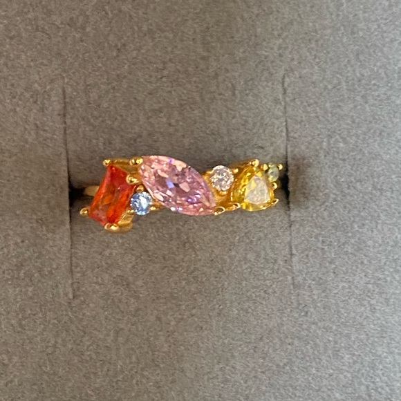 S925 gold plated Geometric multigems Ring - Picture 6 of 15